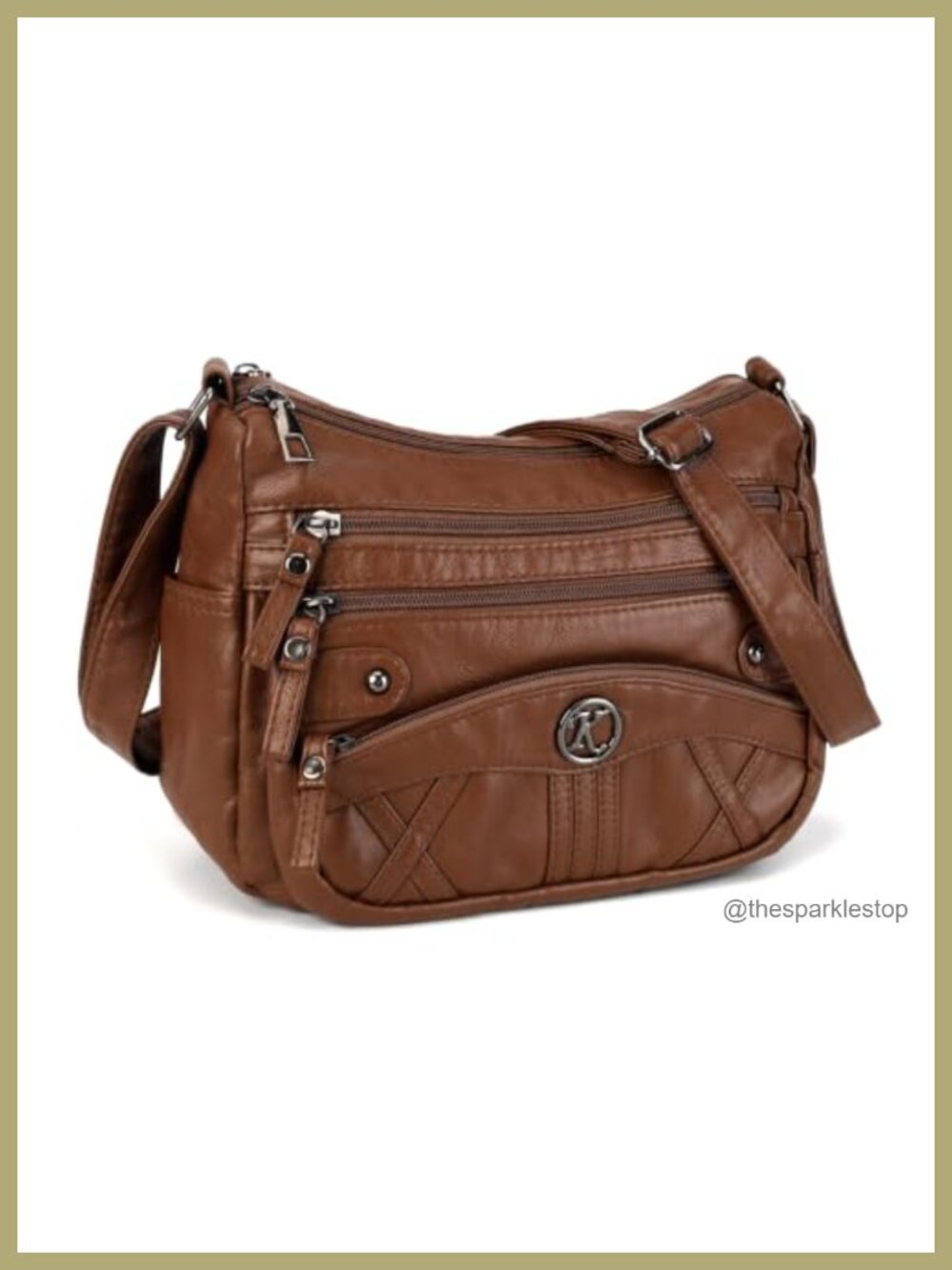 Soft Faux Leather Crossbody Bag Multi Zipper Pockets Wide Strap Purse